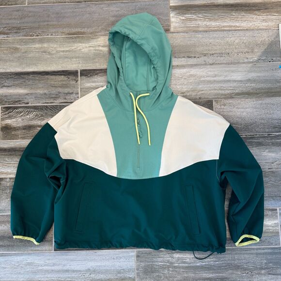 New Balance Green and Cream 1/4 Zip Up Hooded Pullover Breathe On Athleisure - Picture 5 of 6